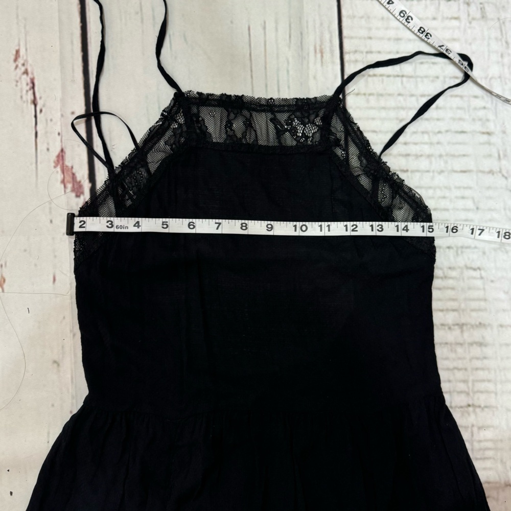 FREE PEOPLE INTIMATELY lace trimmed semi sheer mini slip dress black Medium GUC - Picture 13 of 16